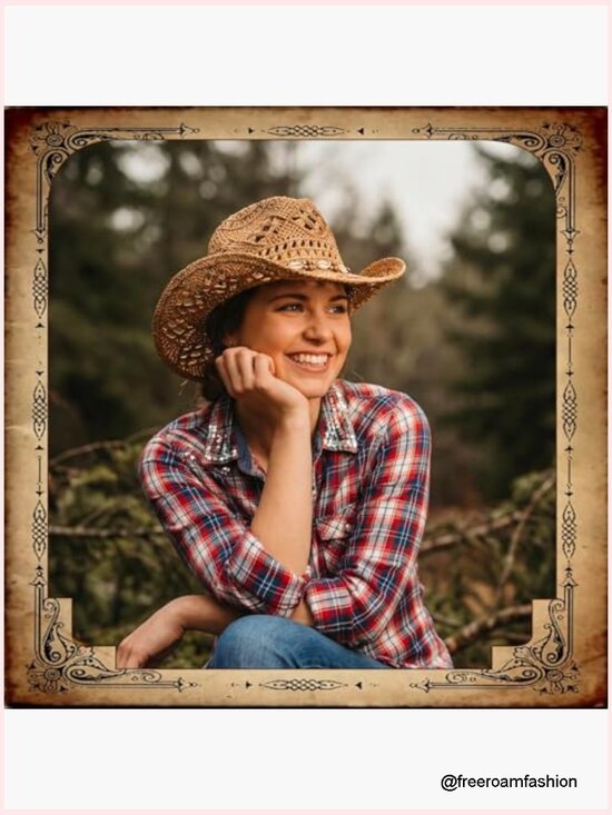 Straw Cowgirl Hat with Two Interchangeable Bands, Wide Brim Western Hat main image 6